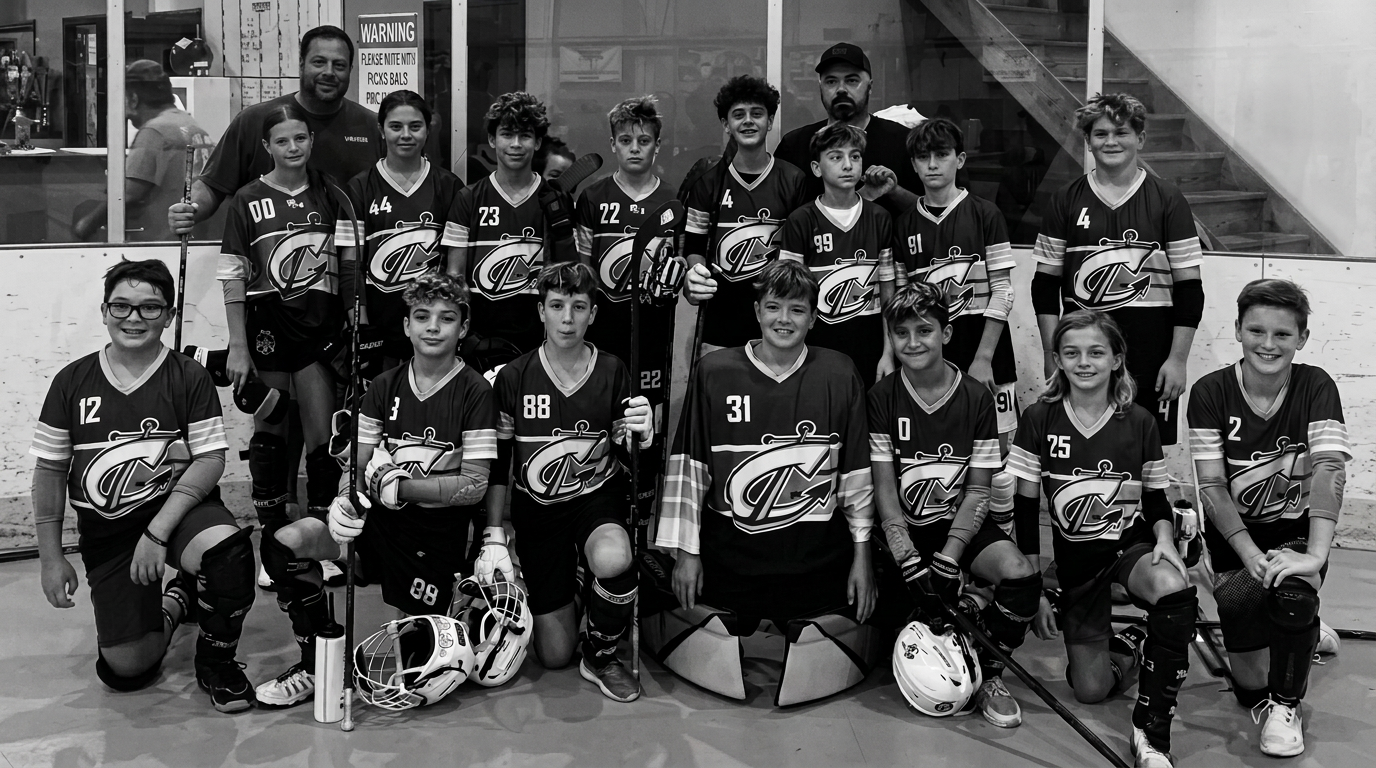 Long Island Clippers players and coaches together on the rink